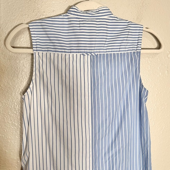 Monse Blue and White Cotton Sleeveless Mixed Stripe Shirt Button Down Size 0 - Picture 10 of 16